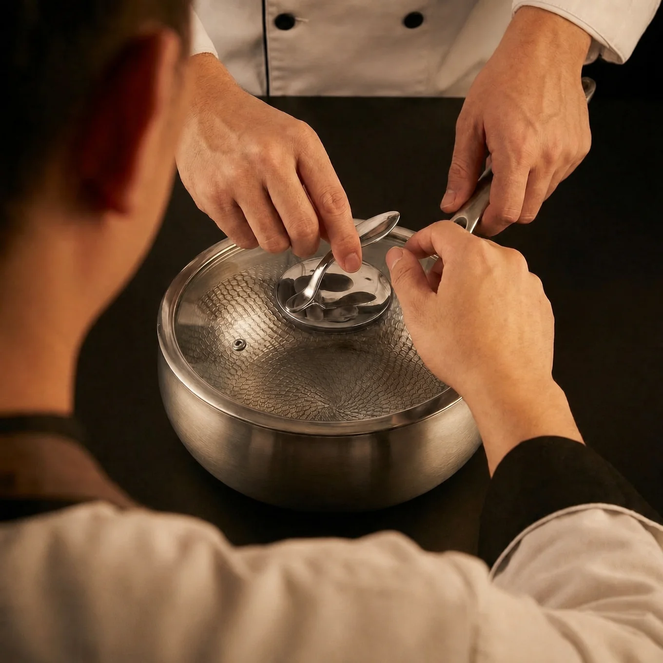 Hand-Hammered Titanium Pan & Sauté Set with Walnut Board and Utensils - Image 7